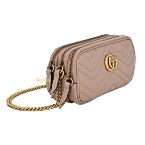 Gucci GG Marmont Mini 3 Compartments Crossbody Bag Blush Nude EUC tags box